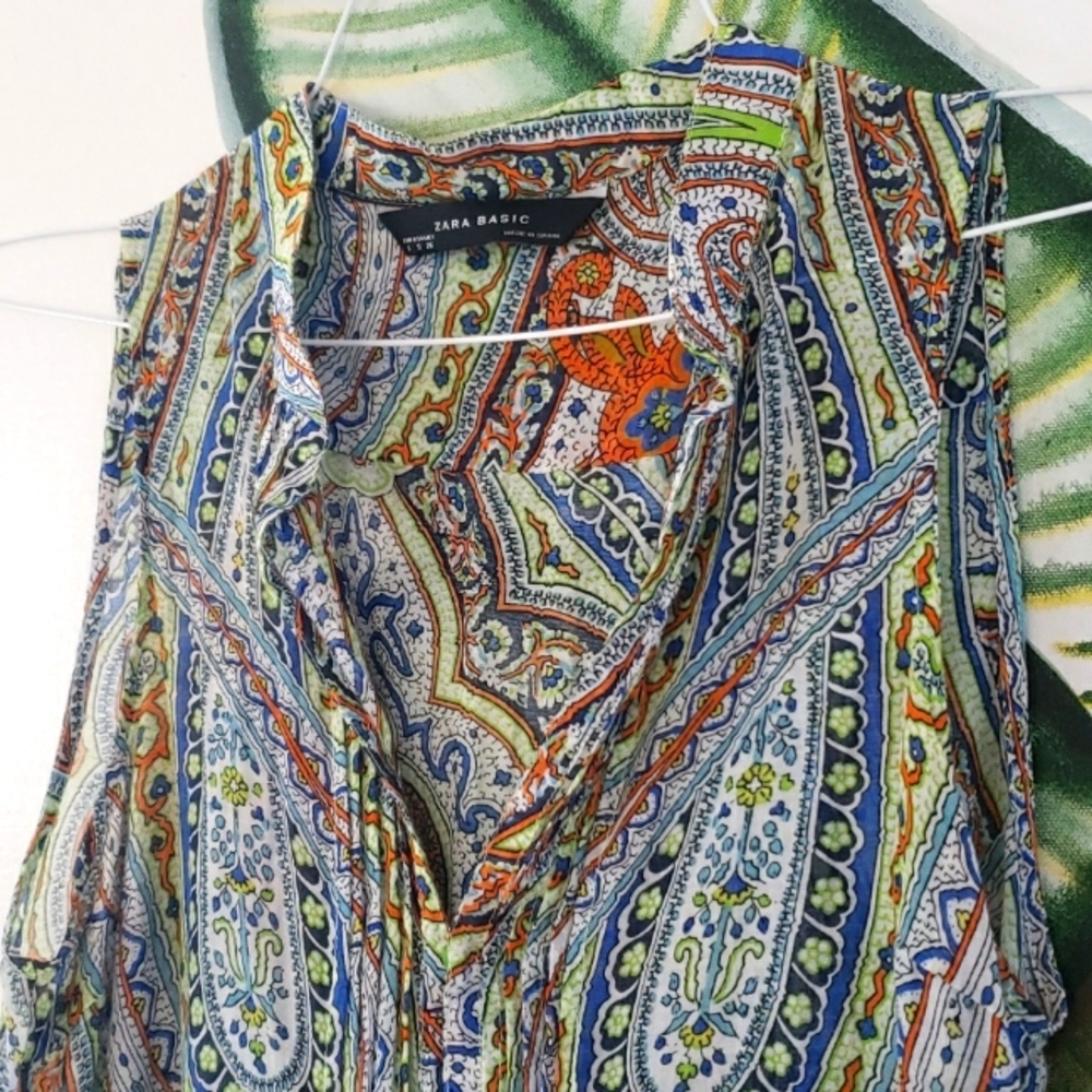 Zara Basic Semi-sheer Pasley Multicolor Print Sleeveless Silky Dress, Size S. - Picture 6 of 16